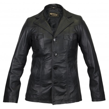 Mens Leather Blazer Troy Black