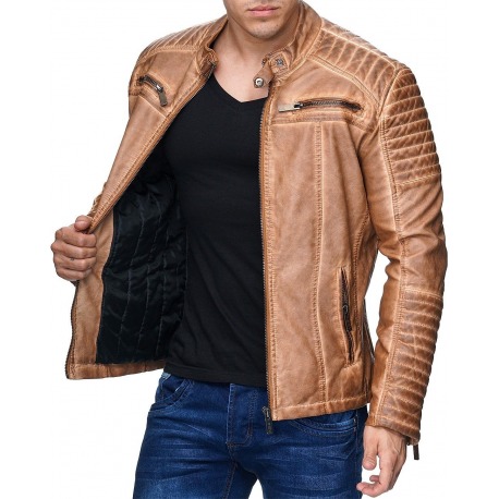 Mens Leatherette Jacket Scarabeus Brown