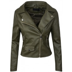 Womens Leatherette Jacket Anika Green