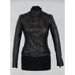 Womens Leather Jacket Amber Black Antique