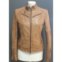 Womens Leather Jacket Crystal Light Brown