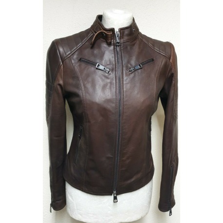 Womens Leather Jacket Crystal Brown