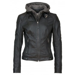 Womens Leather Jacket Avril Black