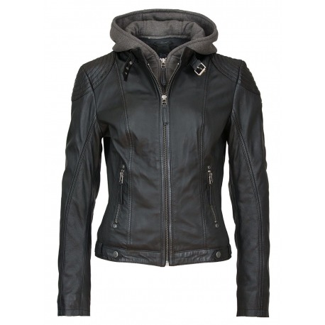 Womens Leather Jacket Avril Black