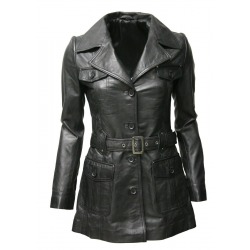 Womens Leather Coat Tanita Black