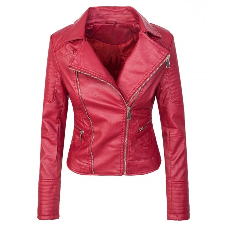 Womens Leatherette Jacket Lingua Red